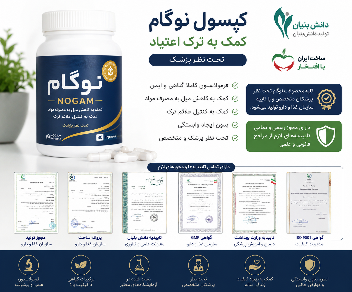 کپسول ترک اعتیادگیاهی نوگام برای روز1تا۲گرم تریاک شیره پک سه عددی